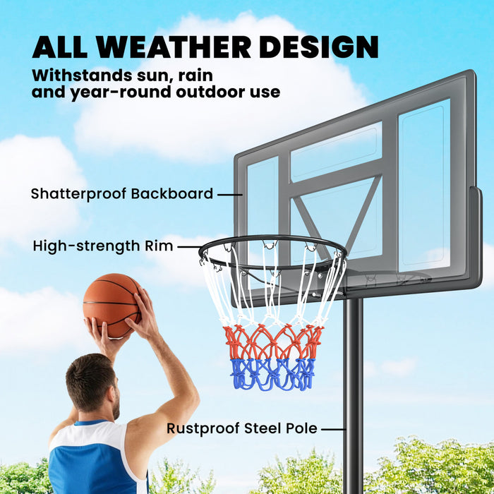 Soozier Panier de Basketball Portable Exterieur, Reglable de 1,35 m a 3,05 m Facilement Ajustable