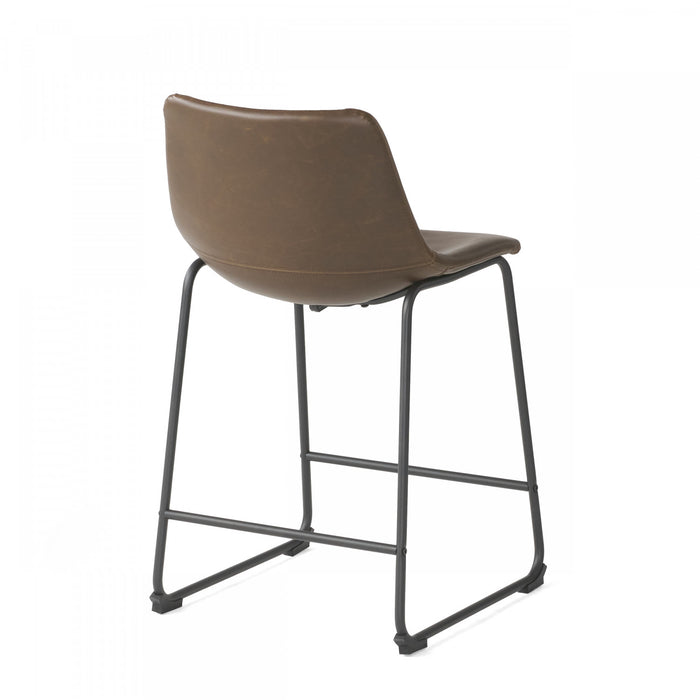 Ensemble De 2 Tabourets De Comptoir Nathaniel Vintage En Similicuir Avec Structure En Acier, Marron