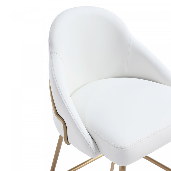 Tabouret de bar moderne Gracie en metal et tissu, blanc et dore