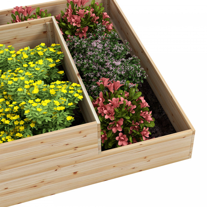 Outsunny Kit De Lit De Jardin Sureleve En Bois A 3 Niveaux Avec Doublure En Tissu, Jardiniere Surelevee, Terrasse Pour Cultiver Des Legumes, Des Fleurs, Des Fruits Et Des Herbes, 43,3\" X 43,3\" X 20,1\"