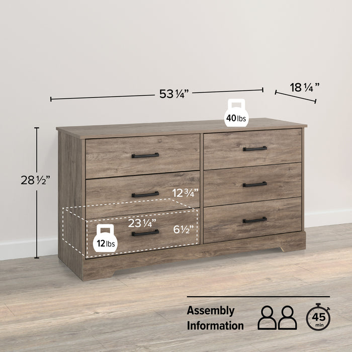 Commode champêtre Rustic Ridge de Prepac à 6 tiroirs - brune