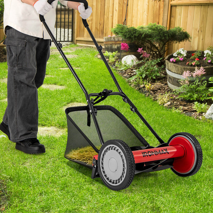Ironmax 16 \"pousser Tondeuse A Gazon Avec 5-lame 6,9 Gallons Amovible Grass Catcher Pour Jardin Rouge