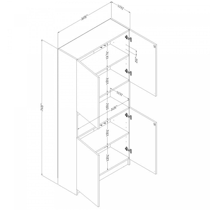 Liora Bibliotheque 4 Portes Et Rangement Ouvert - Chene Blanchi