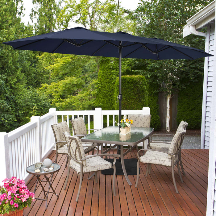 Parasol double face Costway de 15 pieds avec commande par manivelle, base de marche, couleur marine