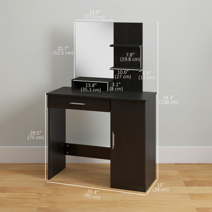 HOMCOM Coiffeuse, table de maquillage avec miroir et etageres de rangement