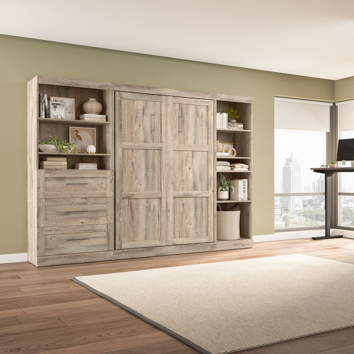 Lit double escamotable mural Pur de Bestar de 120 po avec tablettes et tiroirs - brun rustique