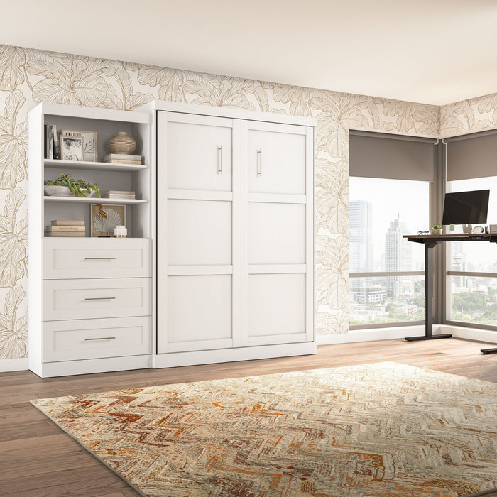 Grand lit escamotable mural Pur de Bestar de 101 po avec tablettes et tiroirs - blanc