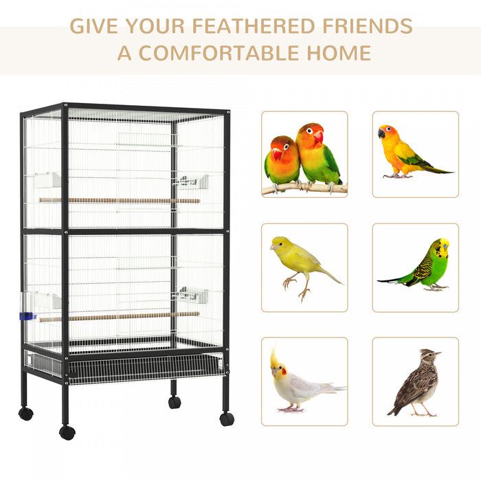 Pawhut Cage A Oiseaux 30 X 20,5 X 54 Pouces Perroquet Macaw Finch Cockatoo Flight Cage Avec Roues Noir/blanc