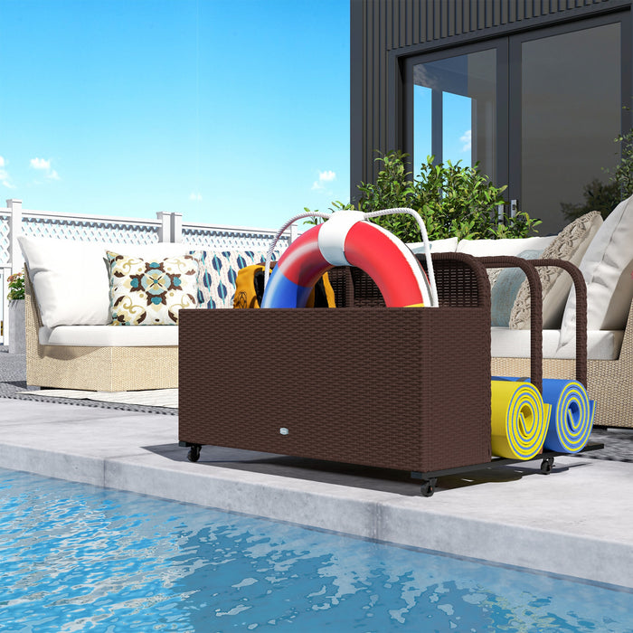 Outsunny Organisateur De Rangement Exterieur En Rotin Pour Piscine, Marron