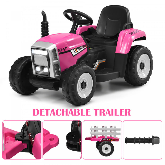 Costway Tracteur A Remorque Electrique 12v Avec Telecommande Et Lumieres Led
