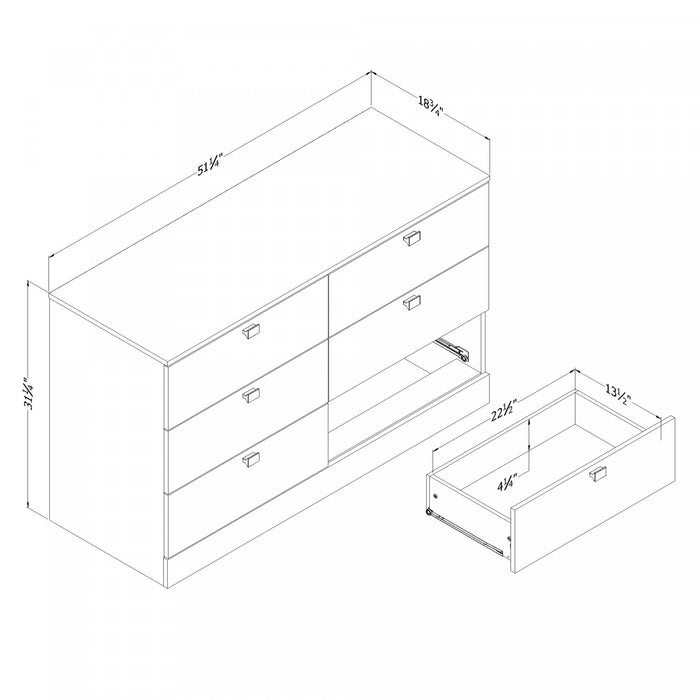  Commode Spark à 6 tiroirs - blanc solide