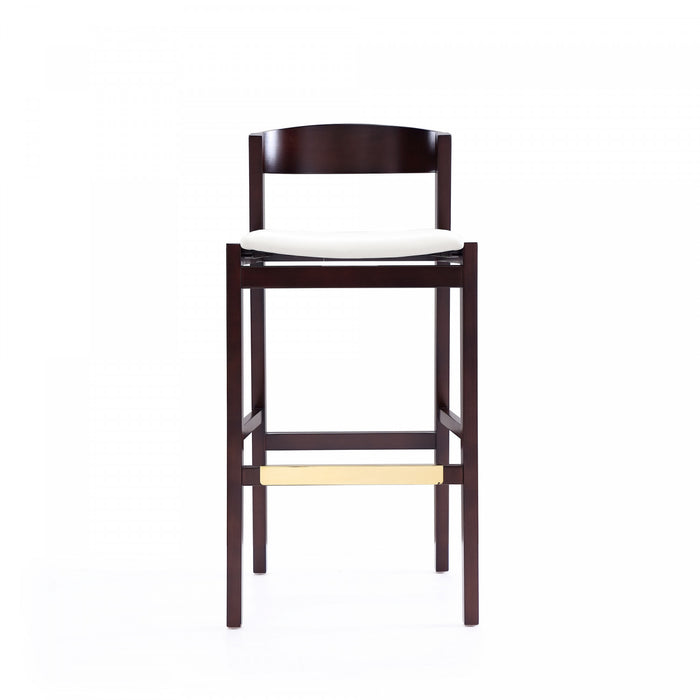 Tabouret de bar en bois rembourre ivoire style Klismos mi-siecle moderne - Lot de 3