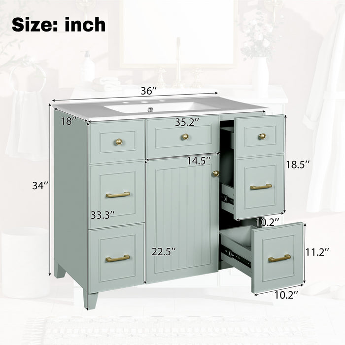 Norma Meuble-lavabo 36\" En Bois Massif Avec Vasque En Ceramique - Vert