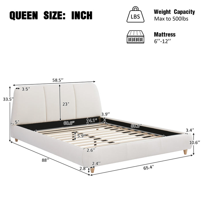 Lit Acheson Rembourre avec Tete de Lit en Lin Doux, Taille Queen - Beige