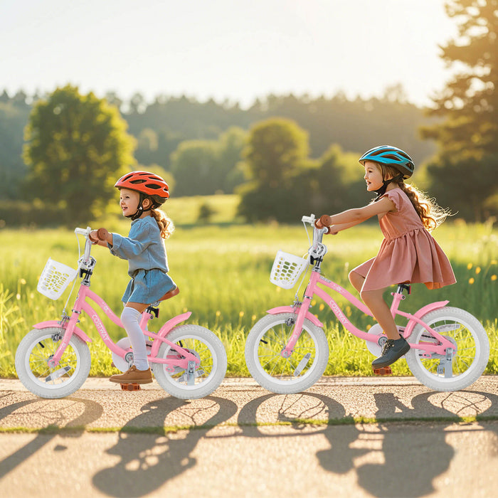 Velo Costway 14\" Pour Enfants Avec Roues D'entrainement Amovibles Et Panier Pour 3-5 Ans