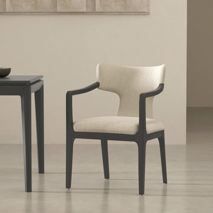 Fauteuil Eloria style moderne du milieu du siecle en bois et chenille creme