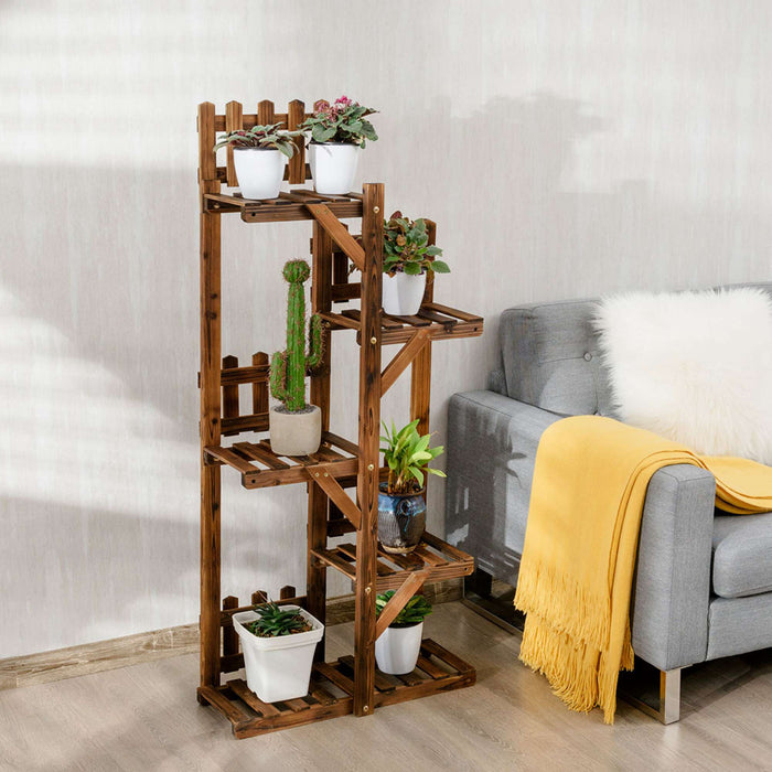 Etagere A Fleurs En Bois A 5 Niveaux, Support De Pots Avec Grande Capacite Pour Decoration, Porte-plantes Exterieur Ou Interieur En Couleur Marron, Presentoir Parfait Pour Maison, Jardin, Balcon