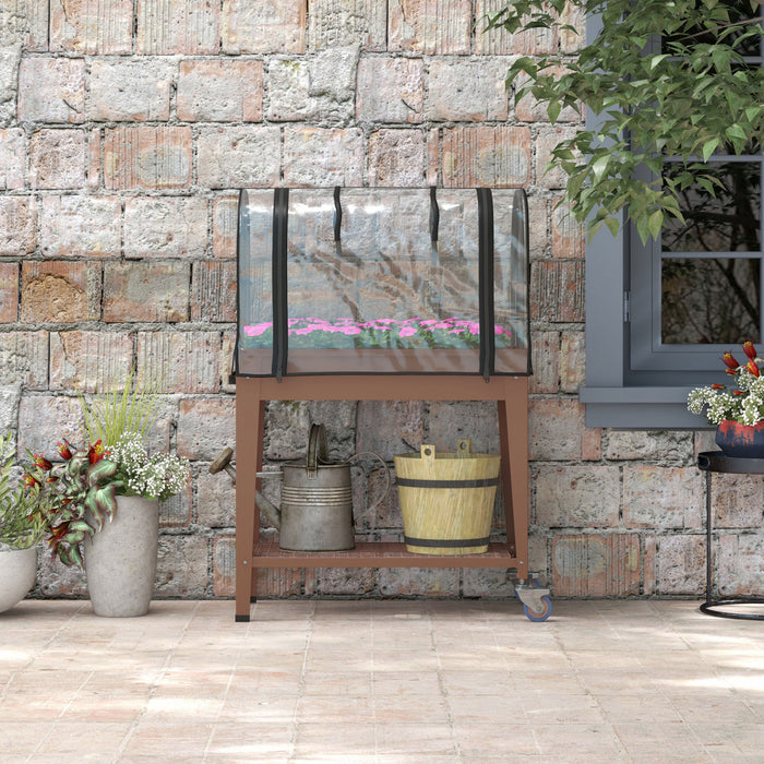 Outsunny 3' X 1' X 4' Lit De Jardin Sureleve Avec Couvercle De Serre Roues Marron