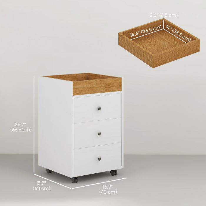 HOMCOM Meuble de Classement a 3 Tiroirs avec Roues et Plateau pour Bureau a Domicile, Blanc