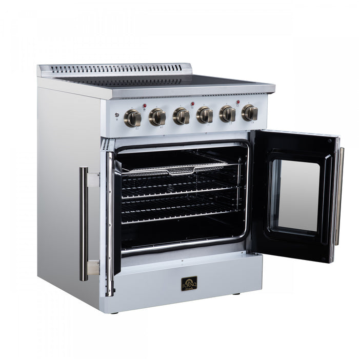 Cuisiniere electrique Galiano de 30 po avec portes francaises, 4 foyers, 4,32 pi³, blanc – FFSEL6917-30WHT