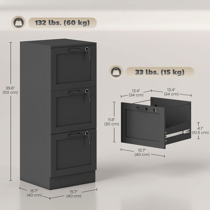 HOMCOM Classeur de bureau a 3 tiroirs, classeur vertical, noir