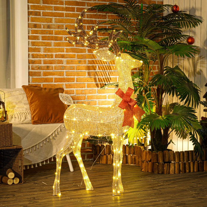 Outsunny Decoration de Noel renne lumineux avec 137 lumieres LED, Dore