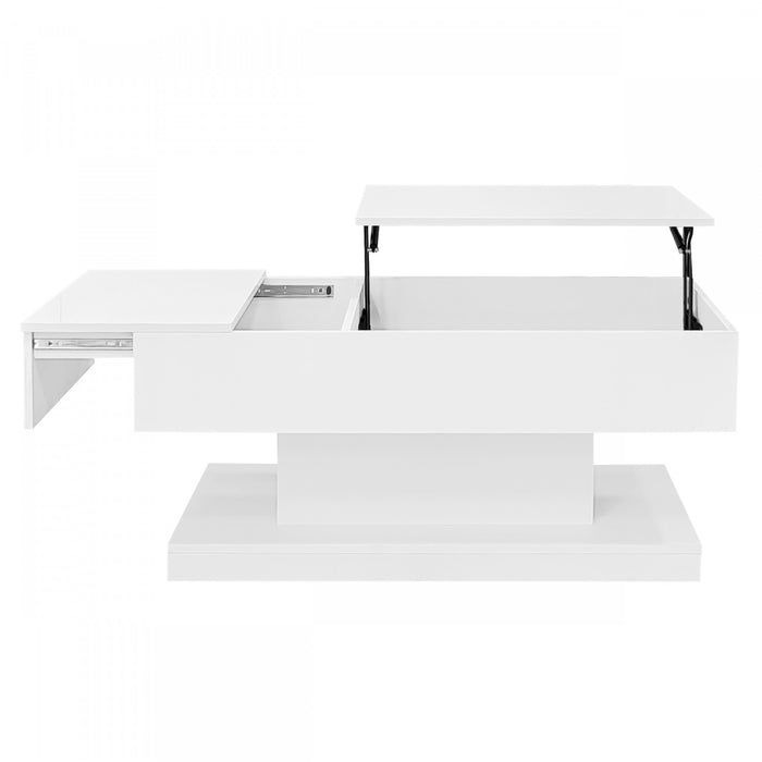 Logan table basse relevable – table avec eclairage LED et plateau extensible, blanc
