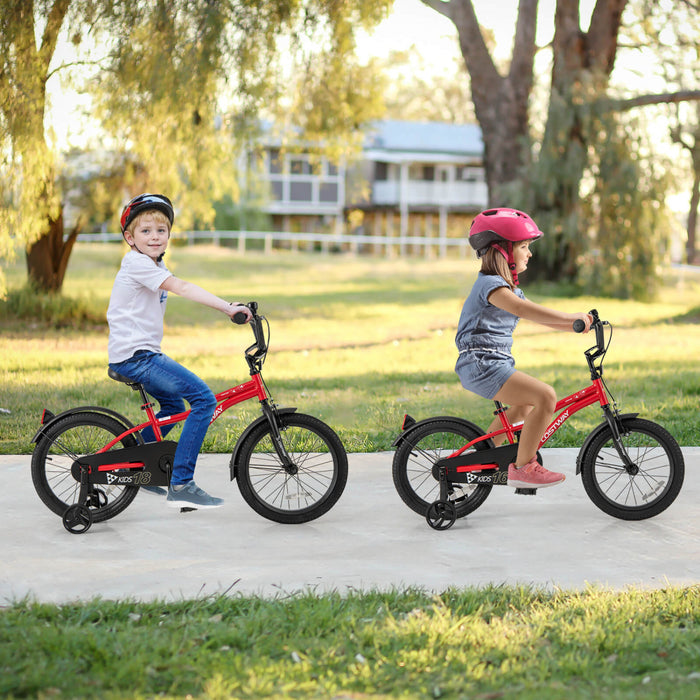 Velo Costway 16\" Pour Enfants Pour Garcons Et Filles De 4 A 7 Ans Avec Reflecteurs Reglables De Frein A Main De Siege Rouge