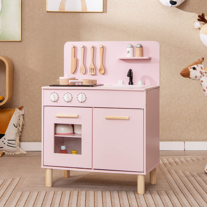 Costway Kids Kitchen Playset Avec Light Up Kitchen & Cooking Sounds Faucet D'evier De Four Rose