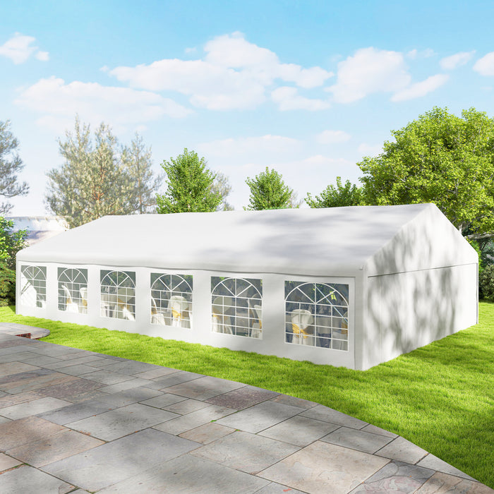 Outsunny Tente de Reception 7 x 12 m, Grande Tente de Mariage avec Parois Laterales, Blanc
