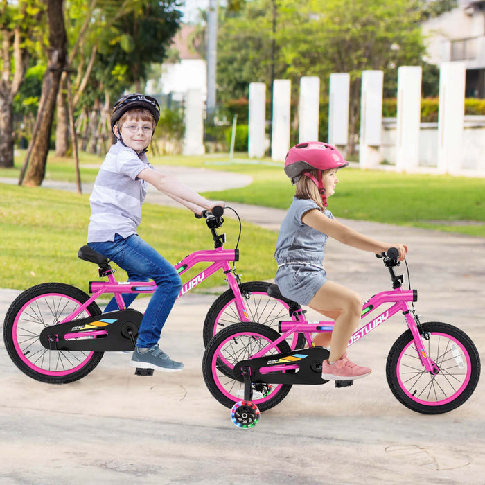 Costway 18\" Led Eclaire Velo Pour Enfants Avec Siege Reglable Coaster Frein Roues D'entrainement Rose
