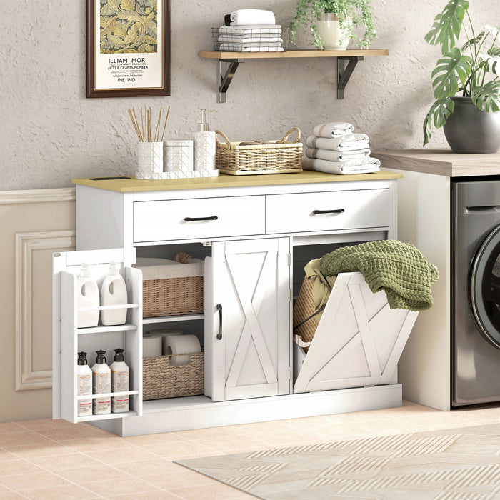 HOMCOM Meuble Poubelle Basculant avec Station de Charge, Ilot de Cuisine