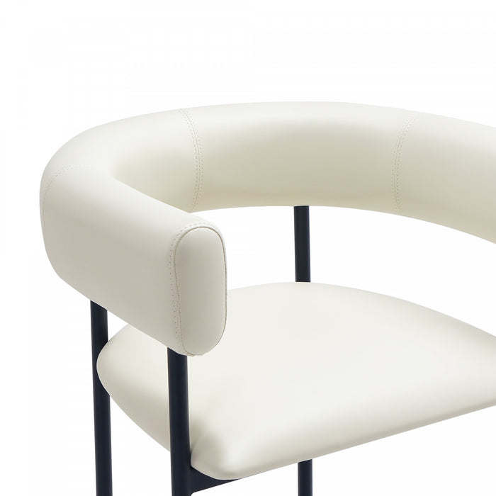 Chaise de salle a manger contemporaine Onda en cuir vegetalien et metal, coloris ivoire