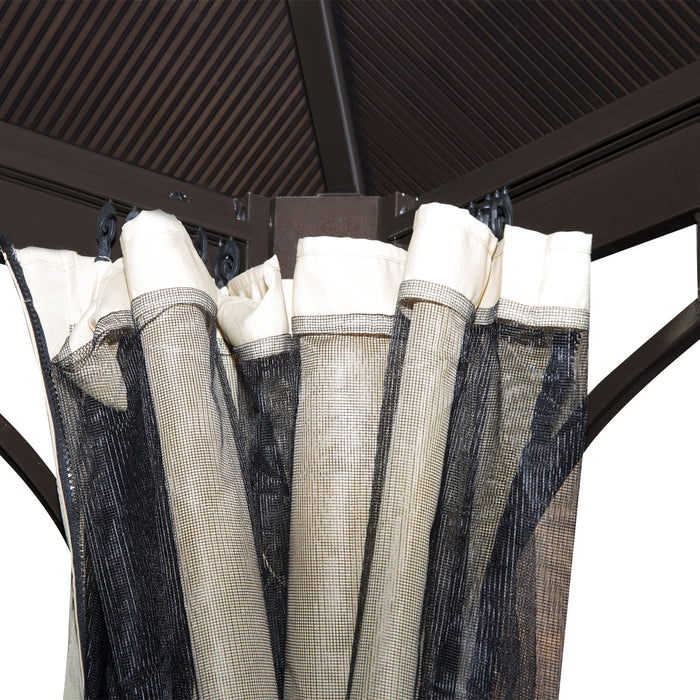 Tonnelle Pavillon De Jardin Impermeable 4 Parois Laterales Anti-uv 4 Moustiquaires Panneaux Polycarbonate Alu 3l X 3l X 2,6h M Chocolat Beige