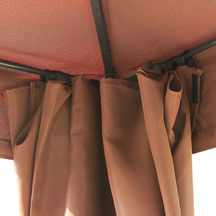 Outsunny 10x13ft Pavillon De Jardin A Deux Niveaux Avec Rideau Abri Exterieur Backyard Canopy Coffee