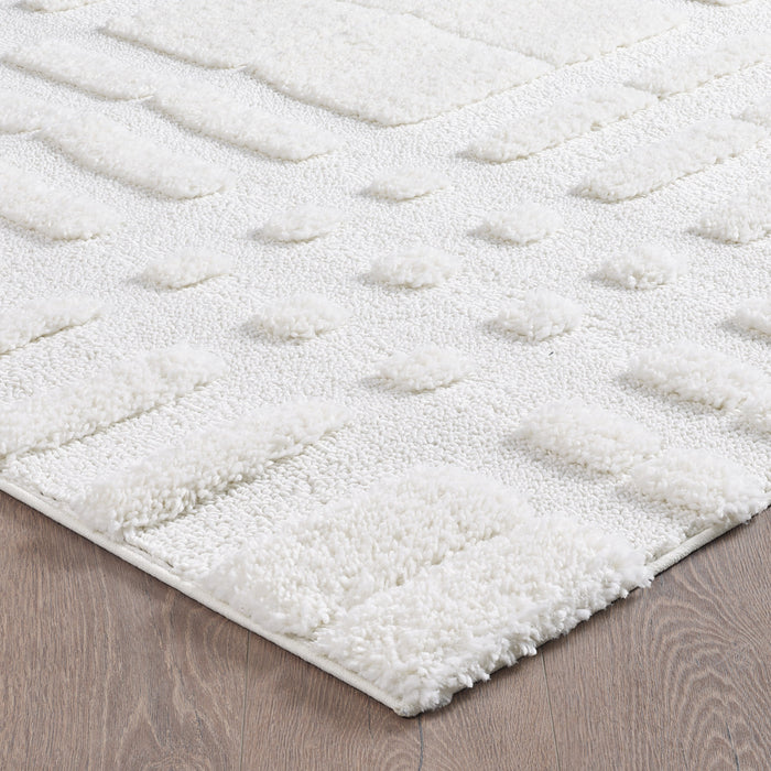Carpette à poil long Lola crème à motif écossais - 6 pi 7 po x 9 pi 6 po