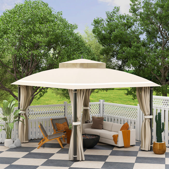Outsunny Gazebo Exterieur 10' X 12', Double Toit Avec Filet Et Rideaux