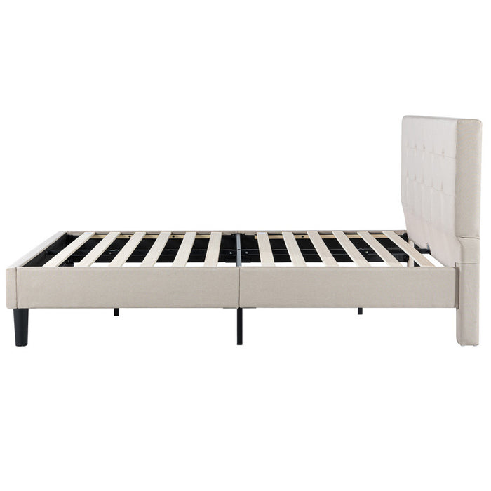Ibidun lit plateforme rembourré avec tête de lit beige - Très grand