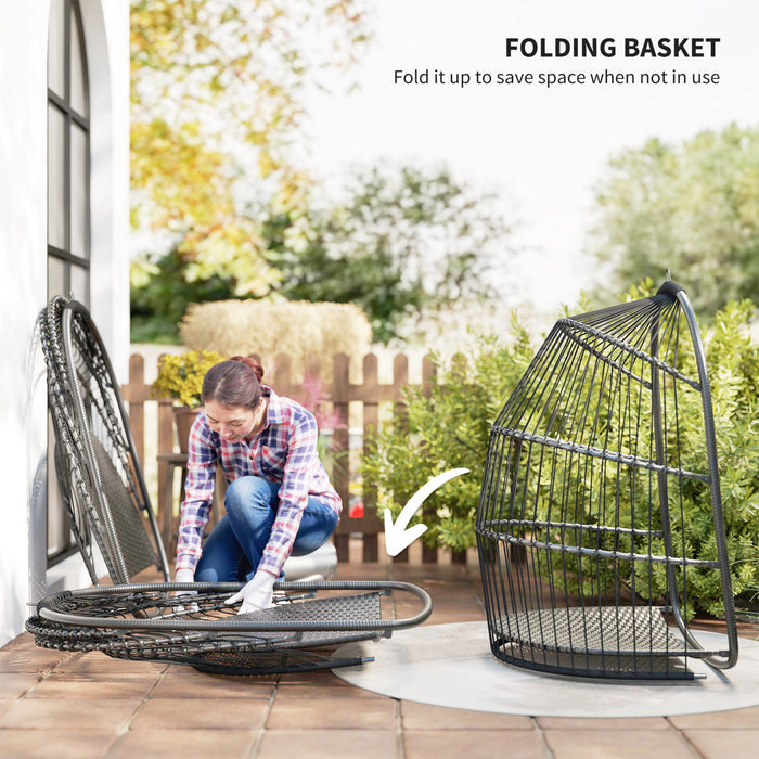 Fauteuil œuf suspendu Outsunny, fauteuil de jardin pliable en rotin, gris fonce