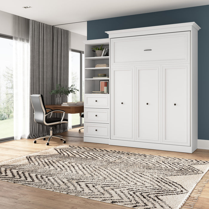 Grand lit escamotable Versatile de Bestar de 92 po (L) avec organisateur de garde-robe et tiroirs - blanc