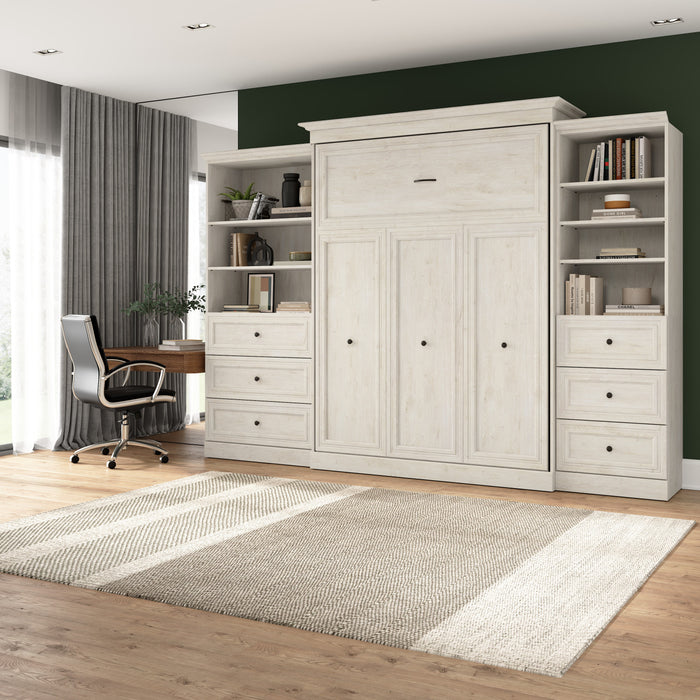 Grand lit escamotable Versatile de Bestar de 126 po (L) avec organisateurs de garde-robe et tiroirs - blanc chêne lin
