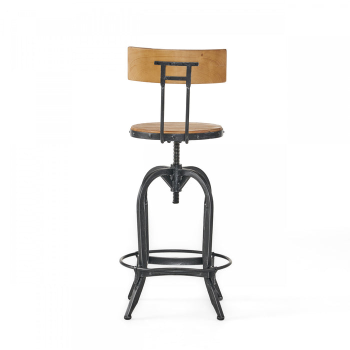 Tabouret De Bar Milo à Hauteur Ajustable, Assise En Bois De Sapin, Structure Métallique - Fini Naturel