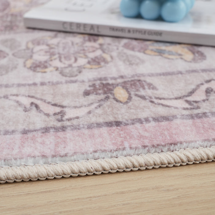 Tapis Rose Lavable Et Antiderapant A Poils Ras 8'x10'