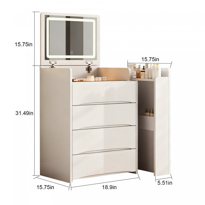 Sophia Ensemble de coiffeuse 3-en-1 avec miroir rabattable, lumieres LED et rangement, Blanc