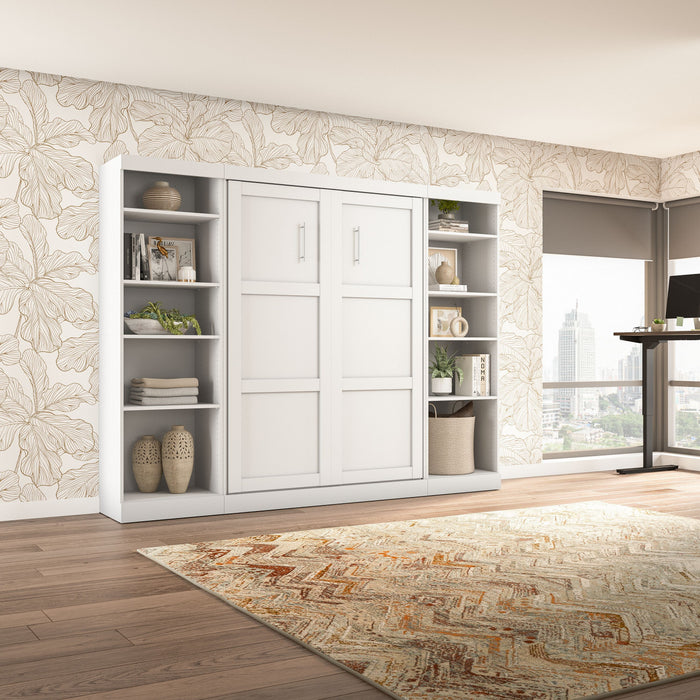 Lit double escamotable mural Pur de Bestar de 109 po avec 2 meubles à tablettes - blanc