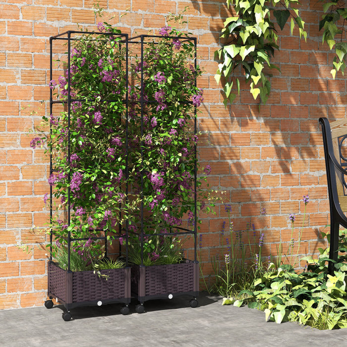Costway 2 Pcs 67\" Planter Souleve Lit De Jardin Avec Planter Box & Trellis Hauteur Reglable