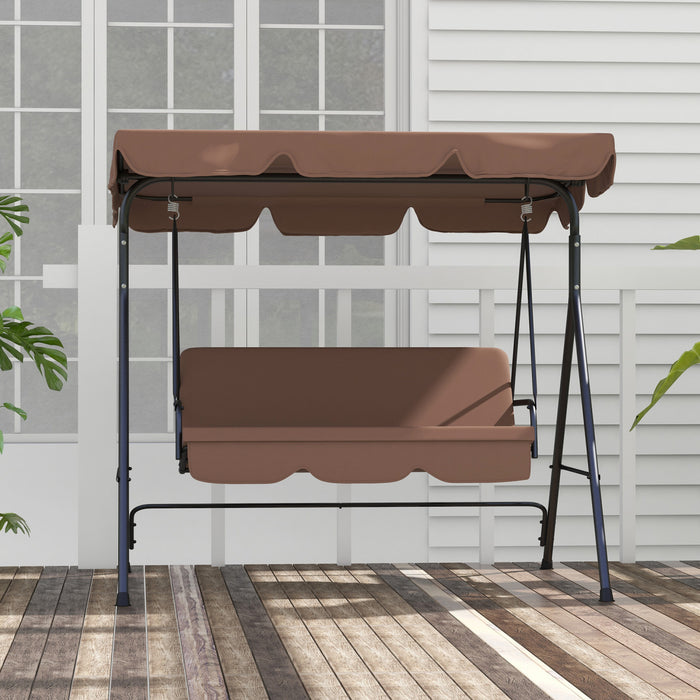 Outsunny Balancoire De Patio 3 Places Avec Auvent Reglable, Marron