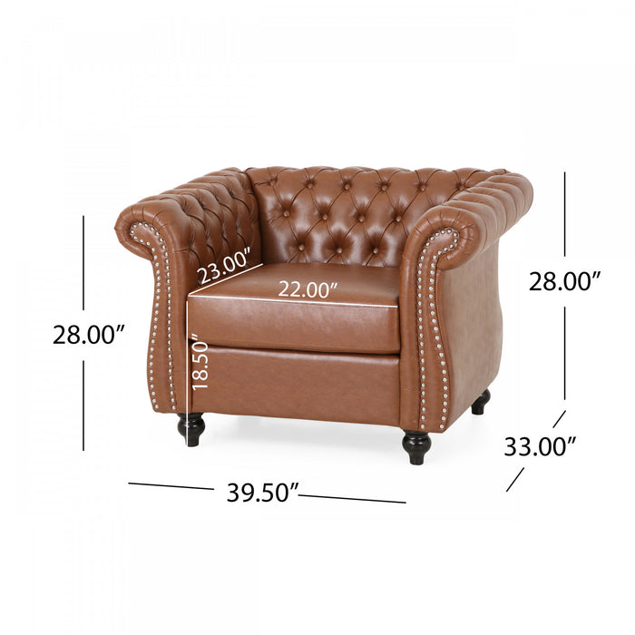 Gibbon Fauteuil Confortable Avec Revetement En Similicuir Et Dossier Capitonne, Marron