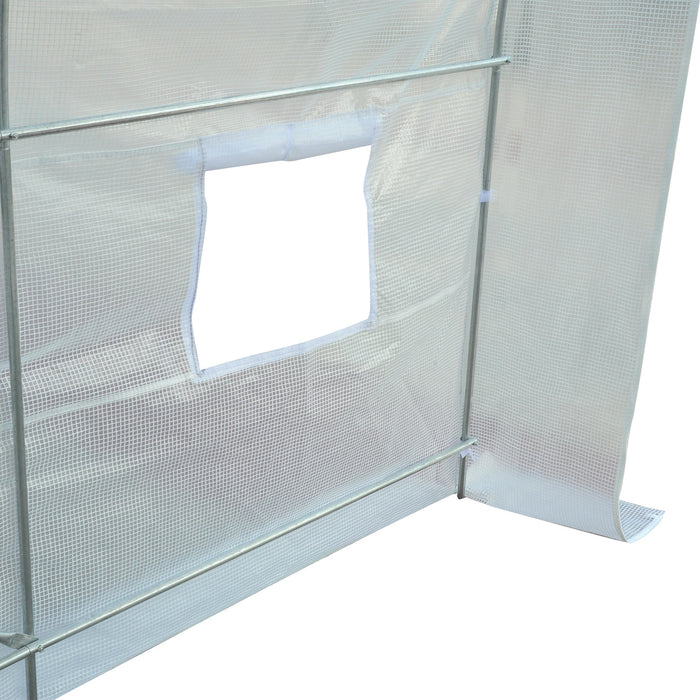 Outsunny 8.2x6.6x6.6pi Tunnel De Plain-pied Serre De Jardin Portable Plante De Plus En Plus Chaude Maison Avec Porte Et Fenetre De Ventilation Blanc