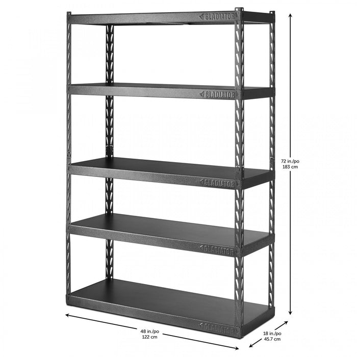 Étagère EZ Connect de 48 po de largeur à 5 tablettes de 18 po de profondeur de Gladiator - granite martelé